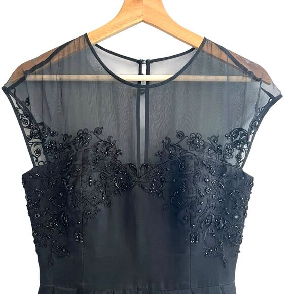 Ted Baker Embellished Silk Chiffon Dress Size 2 Black Fit&Flare Cocktail Formal - Picture 2 of 9
